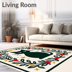 Black Cat Stars Floral Wreath Rug