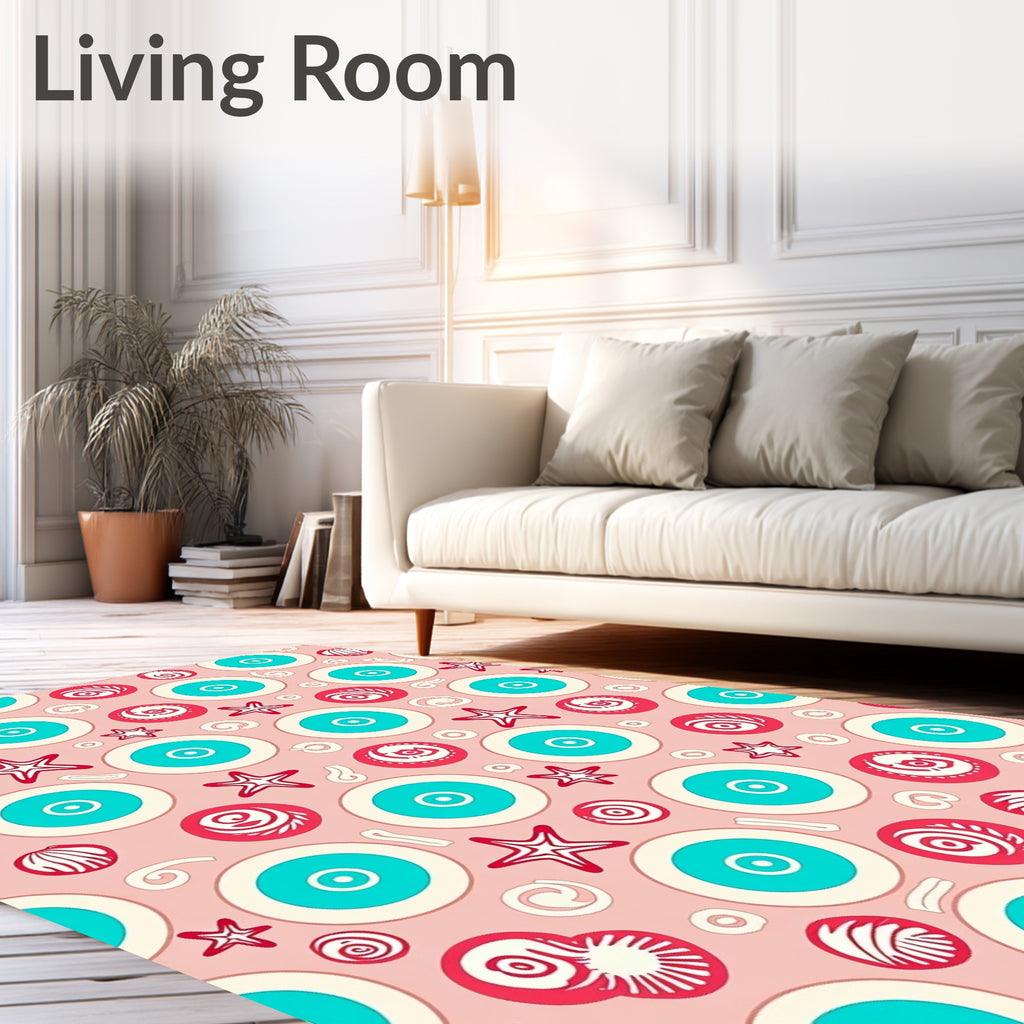 Pink And Teal Concentric Starburst Circles Rug