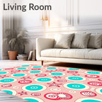 Pink And Teal Concentric Starburst Circles Rug