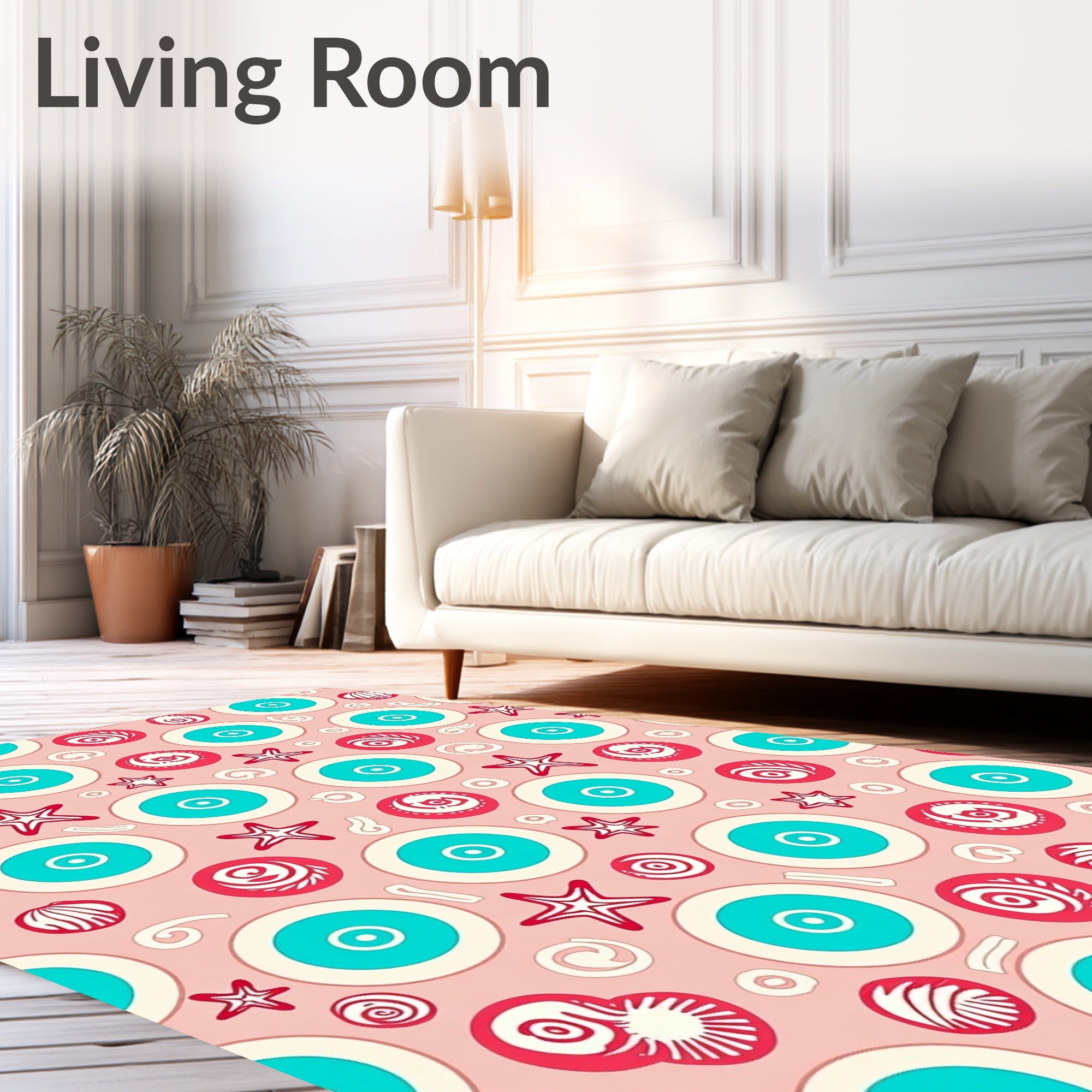 Pink And Teal Concentric Starburst Circles Rug