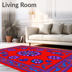 Red Blue Pink Floral Medallion Rug