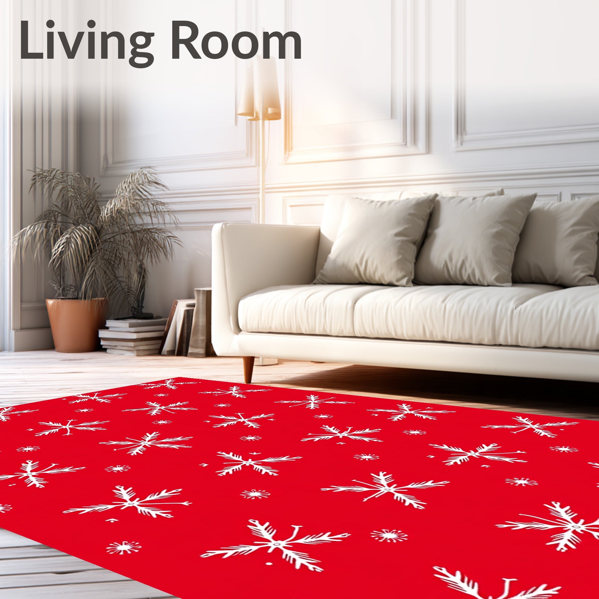 Crimson White Snowflake Cluster Accents Rug