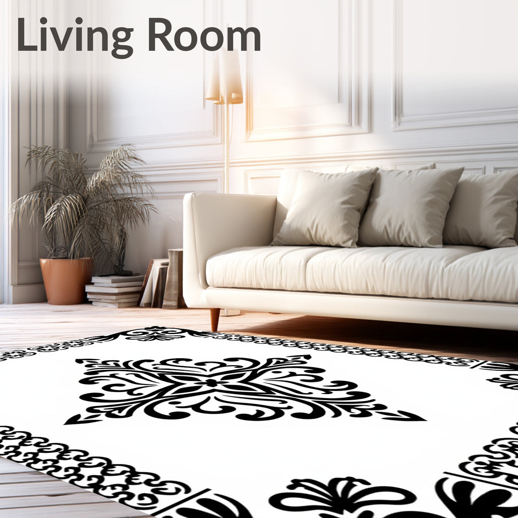 Elegant Black Floral Starburst Medallion Rug