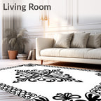 Elegant Black Floral Starburst Medallion Rug