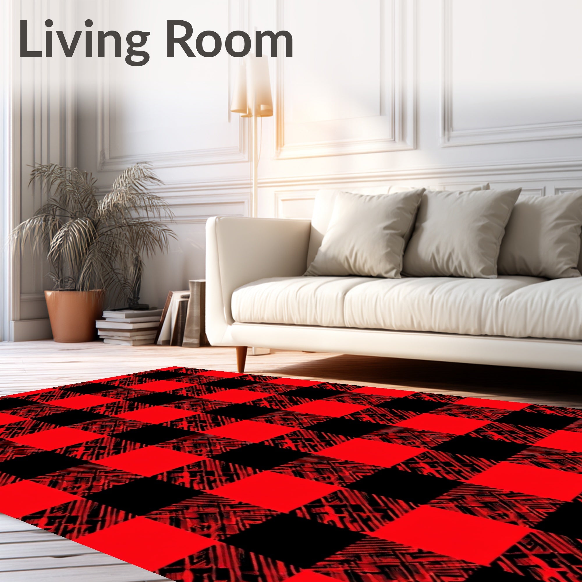 Bold Red Black Buffalo Check Texture Rug