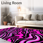 Dynamic Hot Pink Black Striped Waves Rug