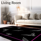 Ornate White Winged Creatures Black Rug
