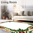 Crimson Green Floral Border Art Rug