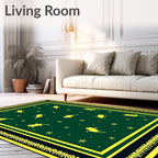 Yellow Cats Snowflakes Green Area Rug