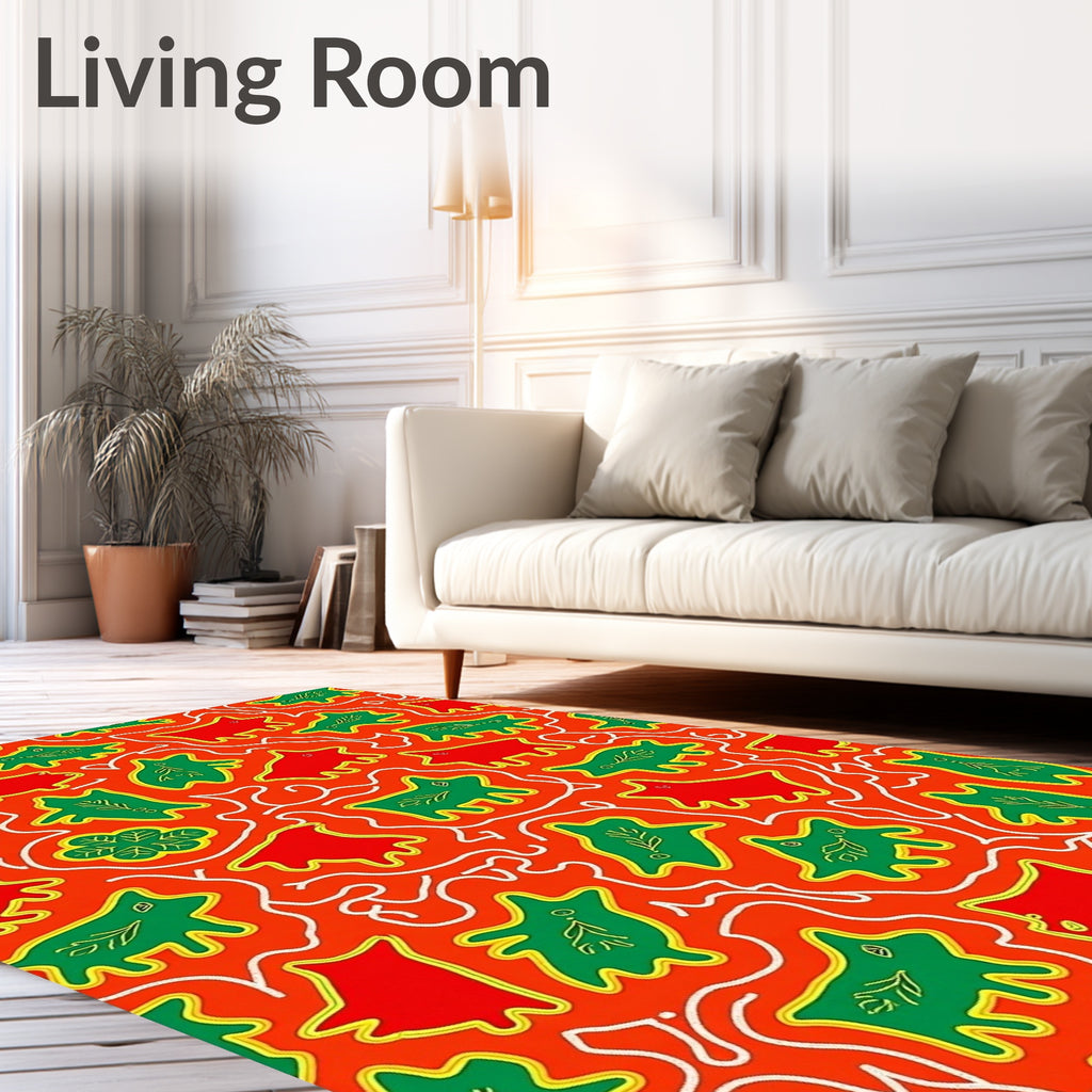 Crimson Red Green Animal Play Rug