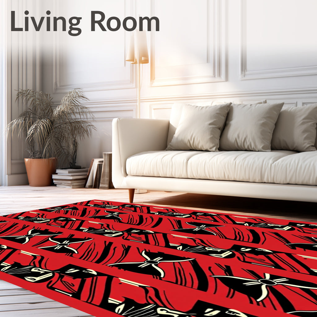 Bold Red Bow Stripe Arrangement Rug