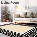 Black Geometric Cream Border Rug