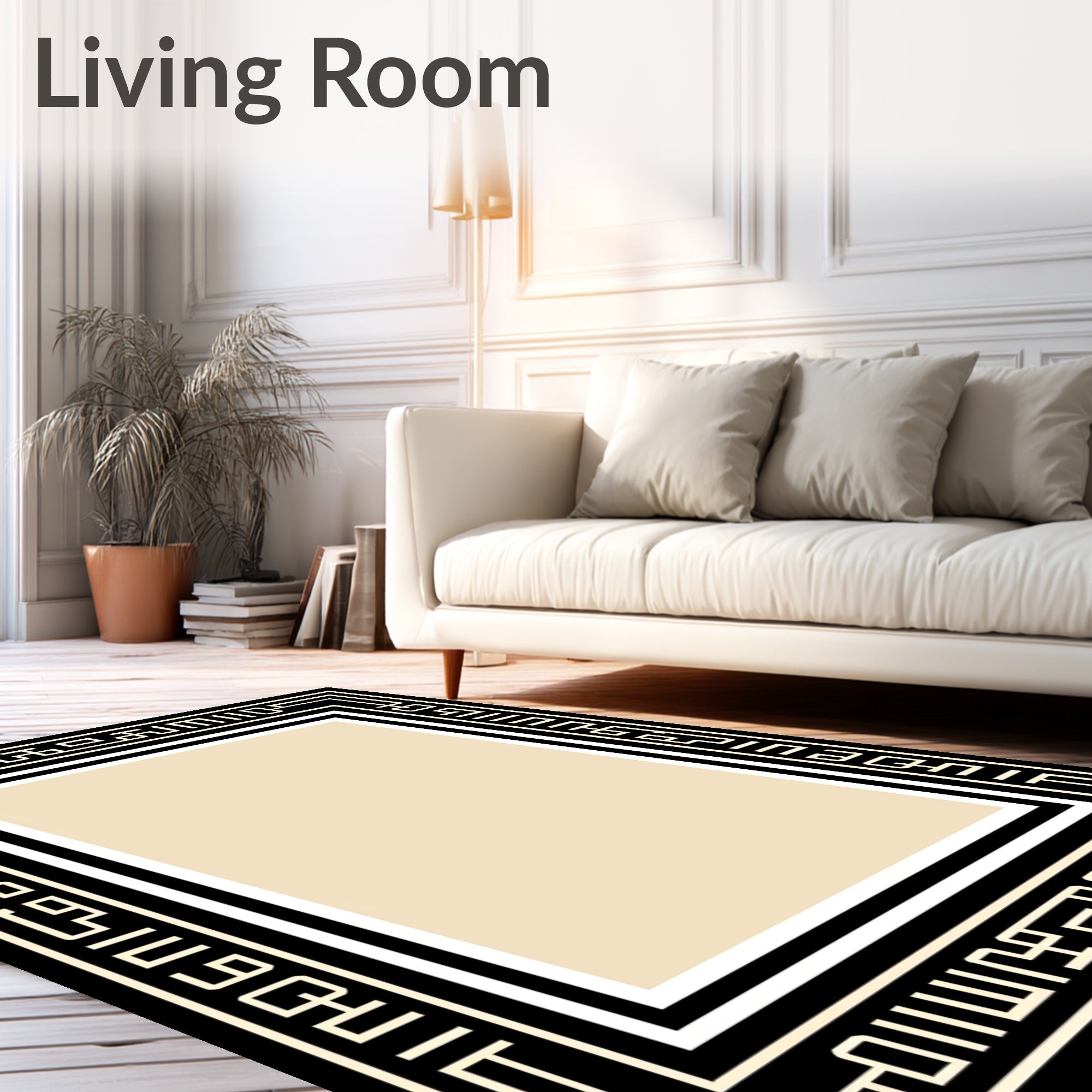 Black Geometric Cream Border Rug
