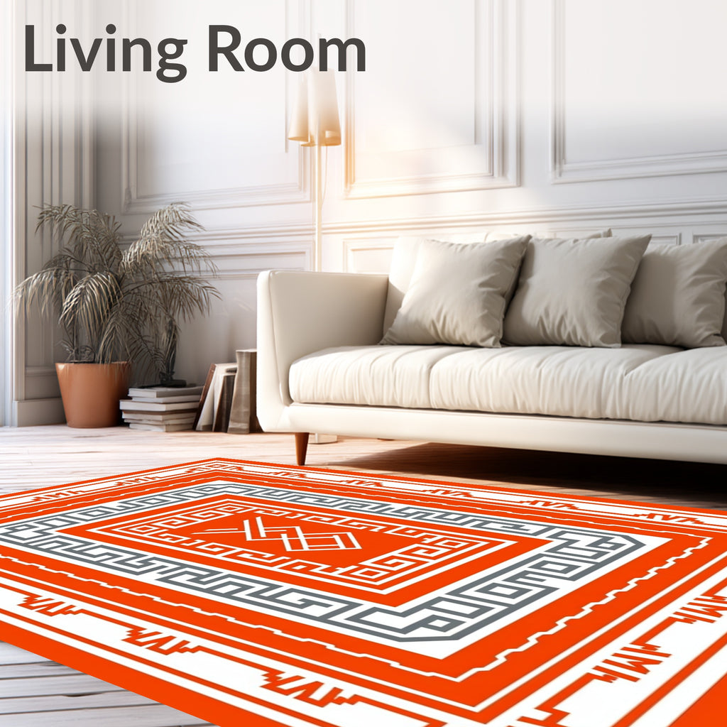 Bold Orange Gray Geometric Layered Rug