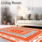 Bold Orange Gray Geometric Layered Rug