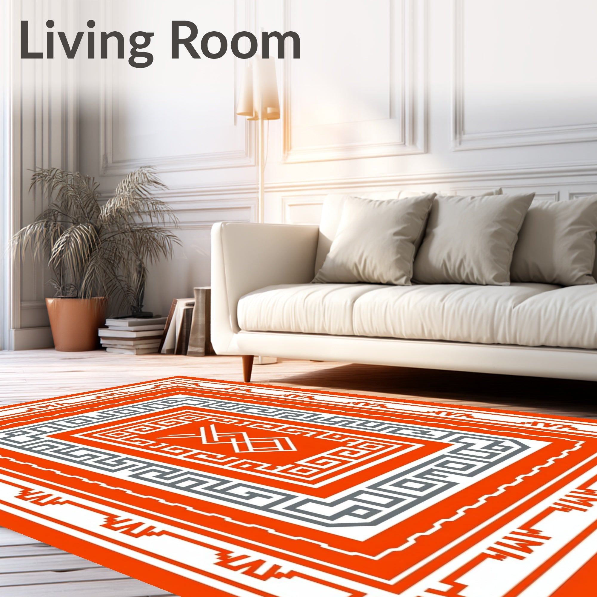 Bold Orange Gray Geometric Layered Rug