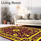 Yellow Floral Medallion Burgundy Border Rug