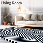 Bold Navy White Geometric Maze Rug