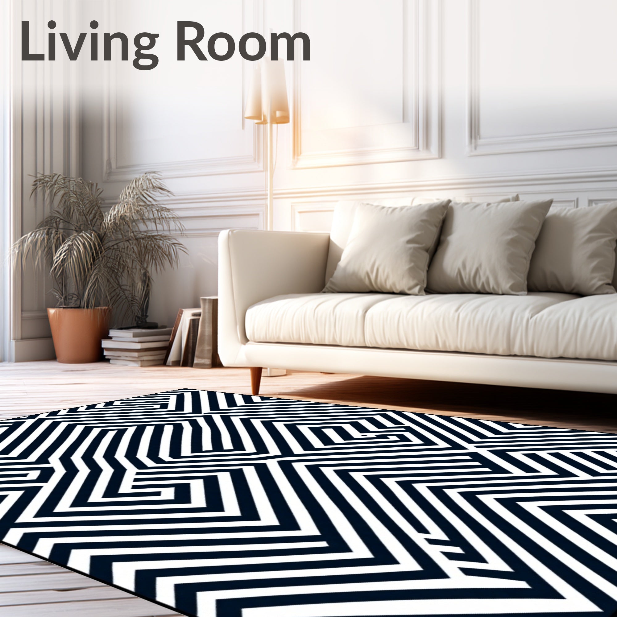 Bold Navy White Geometric Maze Rug