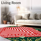 Red White Chevron Geometric Border Rug