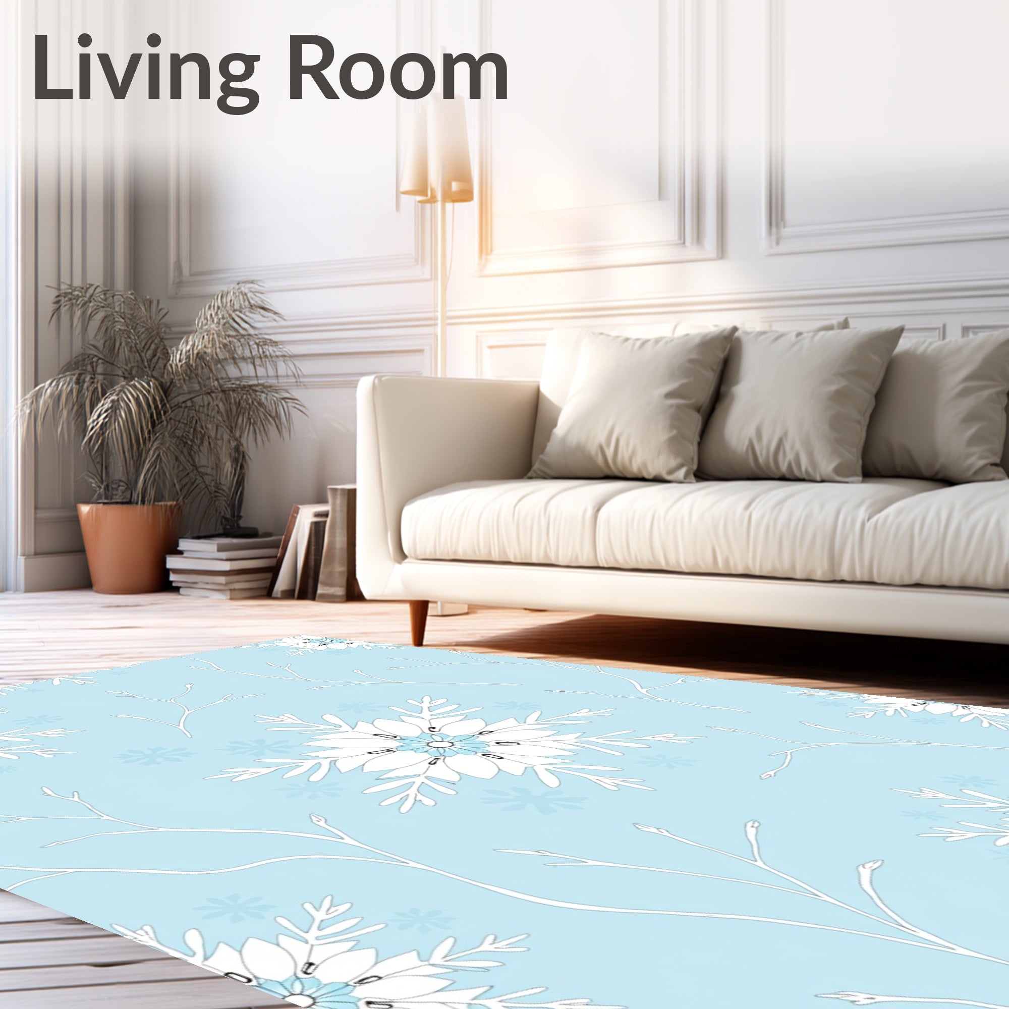 Light Blue Snowflake Branch Art Rug