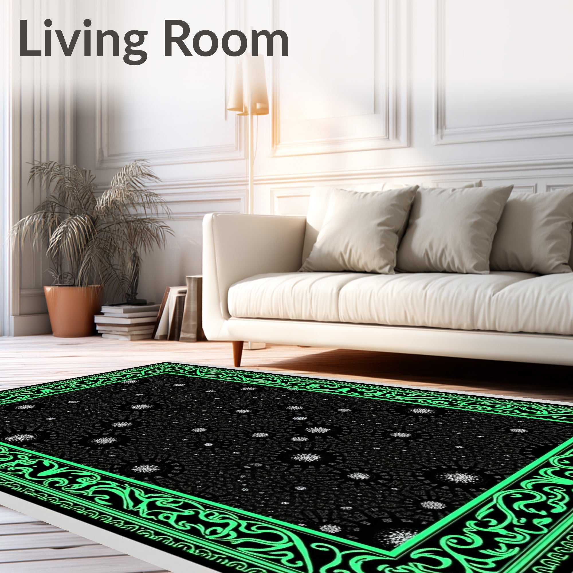 Neon Black Starburst Mandala Rug