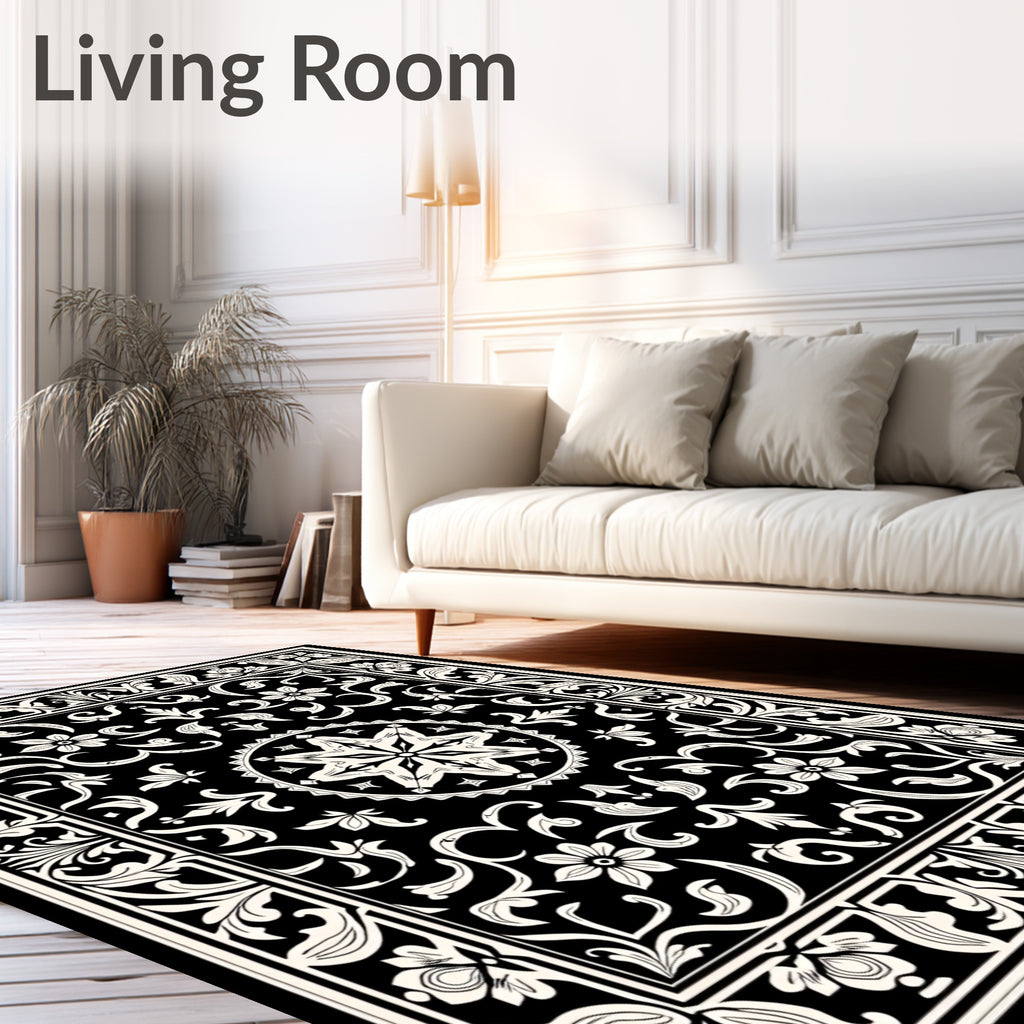 Black Ivory Ornate Floral Medallion Rug