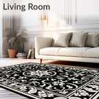 Black Ivory Ornate Floral Medallion Rug