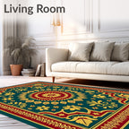 Deep Teal Floral Medallion Border Rug