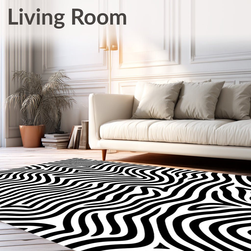 Bold Black White Organic Wave Rug