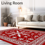 Crimson White Snowflake Holiday Border Rug