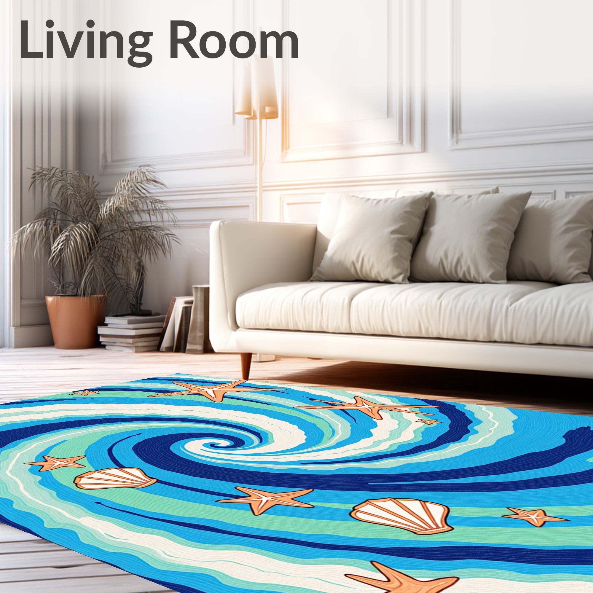 Oceanic Swirl Starfish Seashells Rug