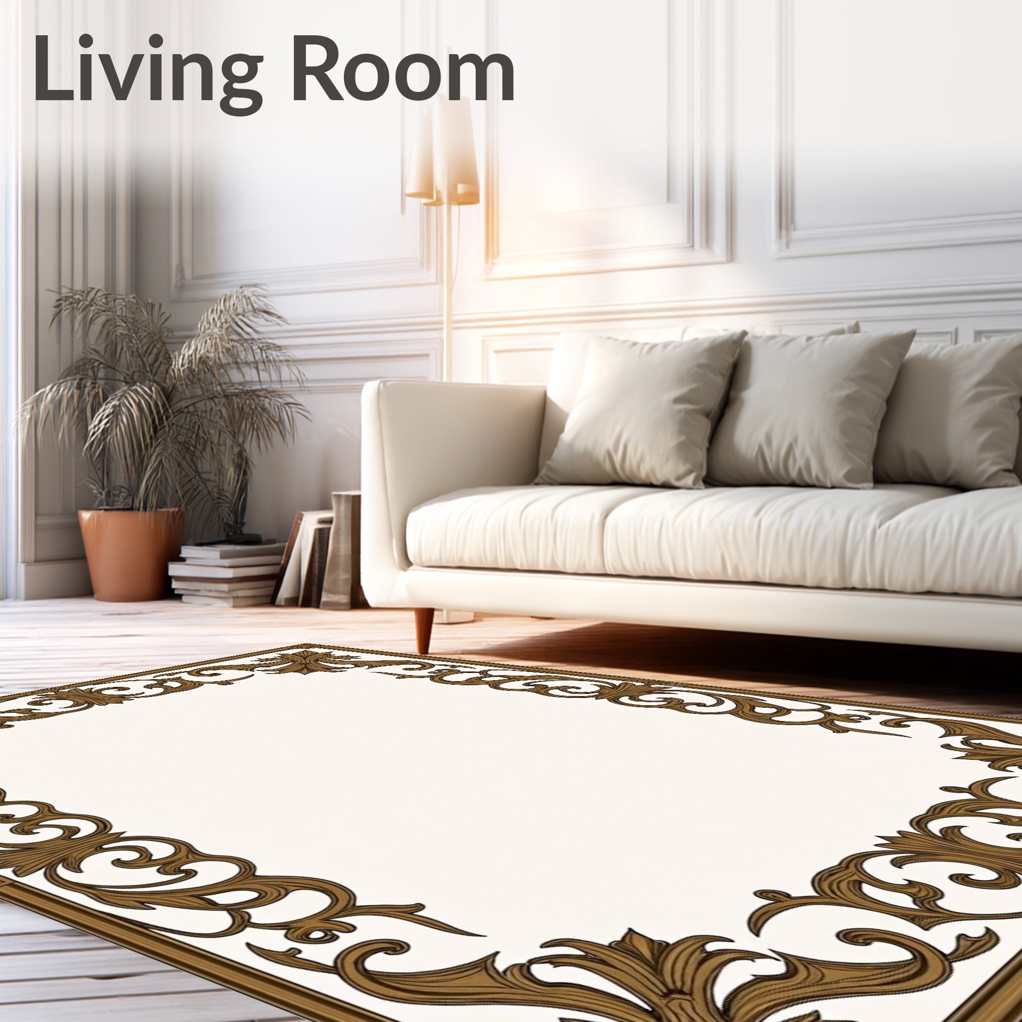 Antique Gold Baroque Scroll Border Rug