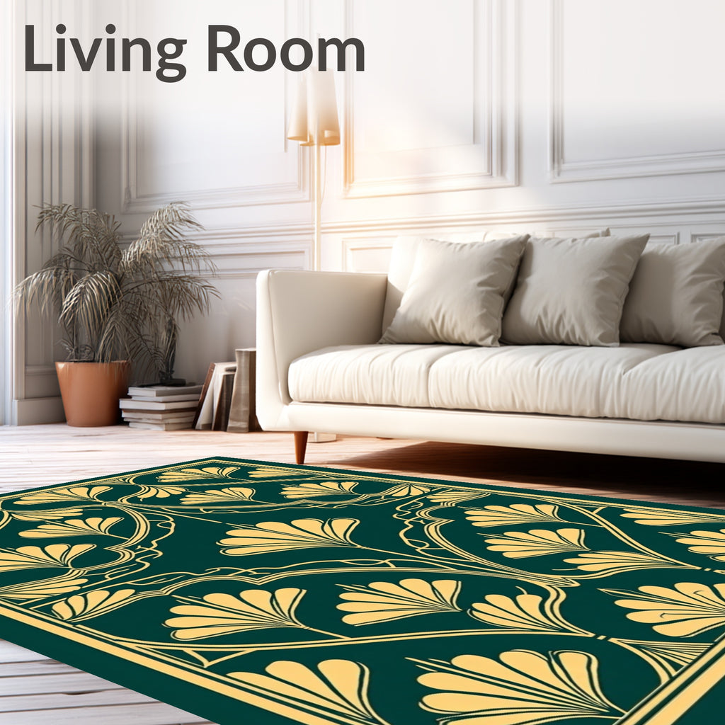 Emerald Golden Fan Art Deco Rug