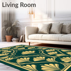 Emerald Golden Fan Art Deco Rug