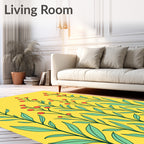 Red Berry Stems Green Leaves Rug