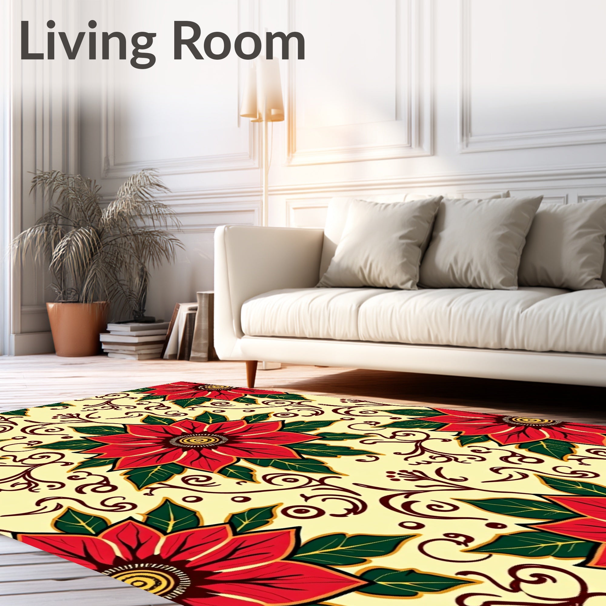 Crimson Floral Vine Scroll Rug