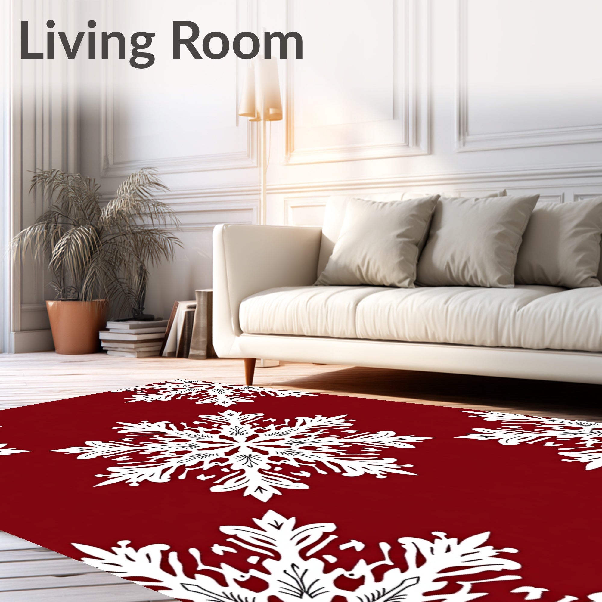 Crimson White Snowflake Garland Rug