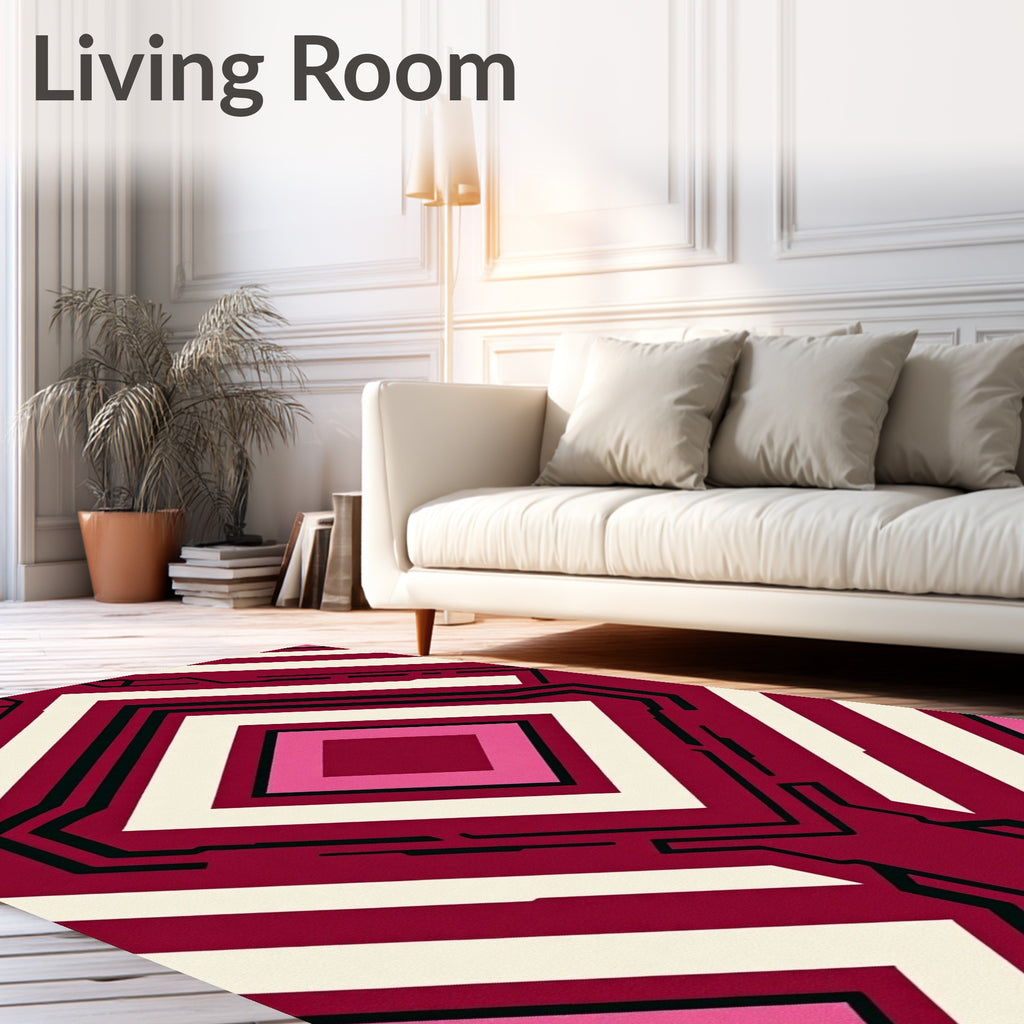 Crimson Pink Diamond Tech Geometric Rug