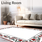 Dark Red Floral Vine BorderRug Rug