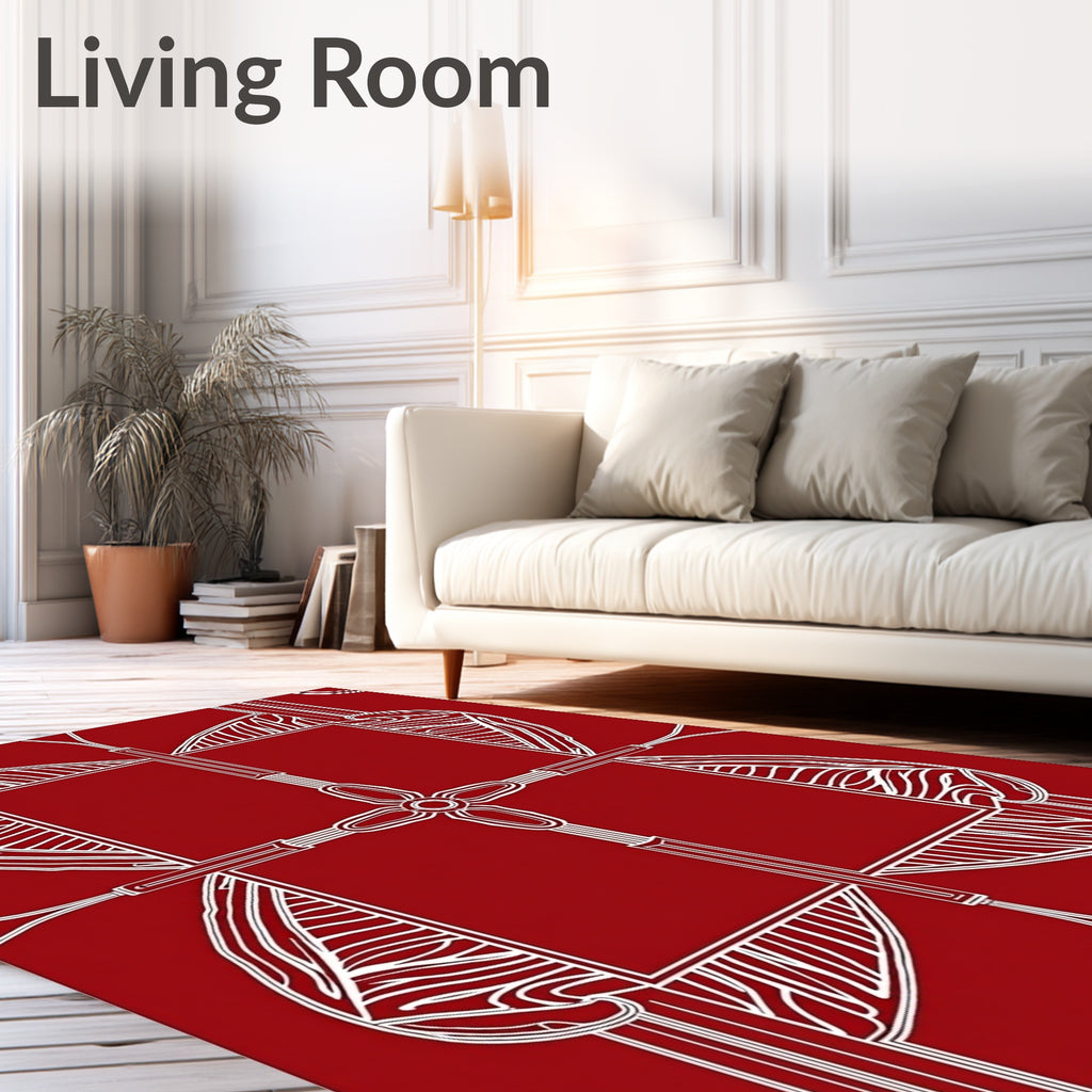 Crimson White Feathered Geometric Rug