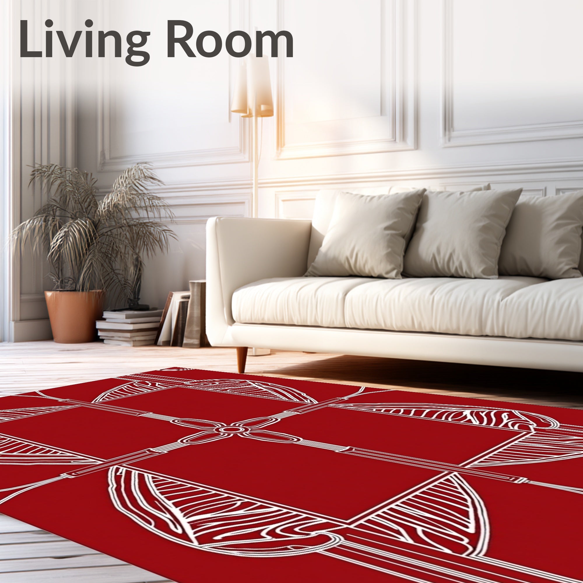 Crimson White Feathered Geometric Rug