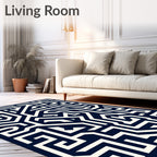 Deep Blue Maze Geometric Lines Rug