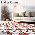 Festive Red Green Reindeer Holly Rug
