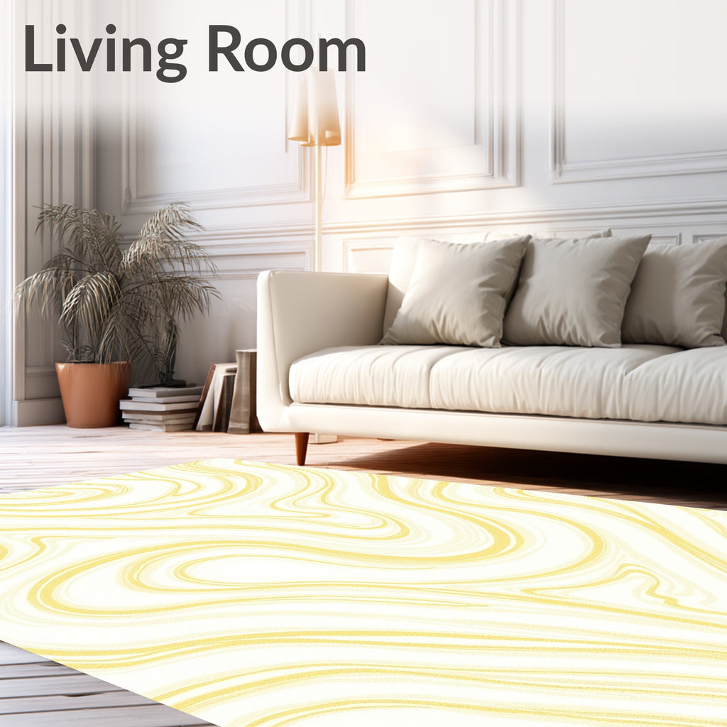 Pale Yellow Swirling Marble Ribbon Rug