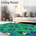 Emerald Green Floral Medallion Arrangement Rug