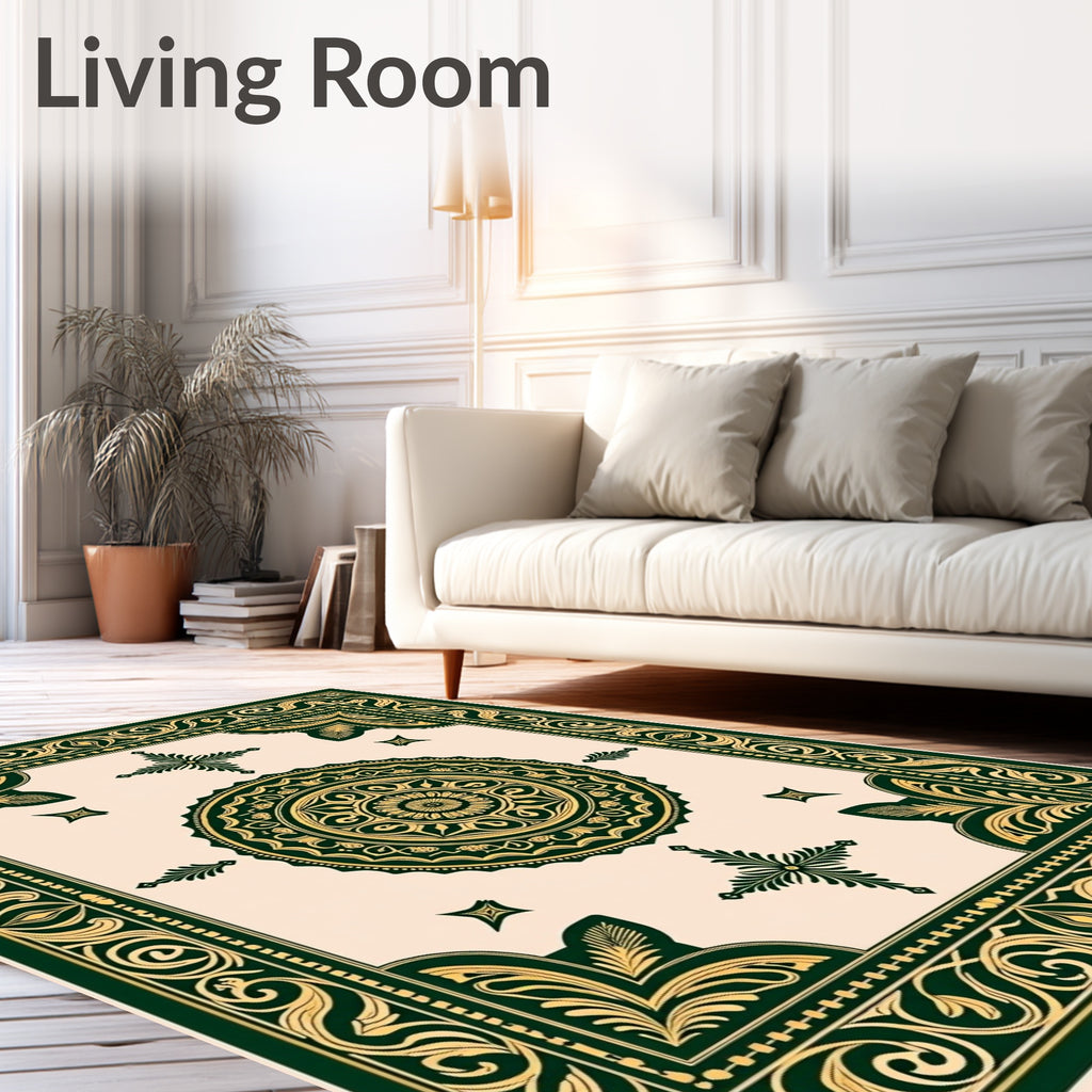 Emerald Gold Ornate Medallion Square Rug