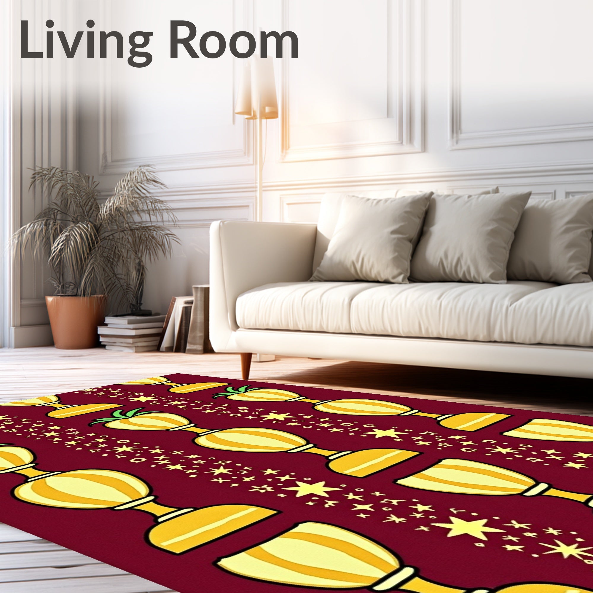 Golden Trophy Stars on Burgundy Background Rug