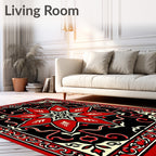 Bold Red Starburst Black Medallion Rug