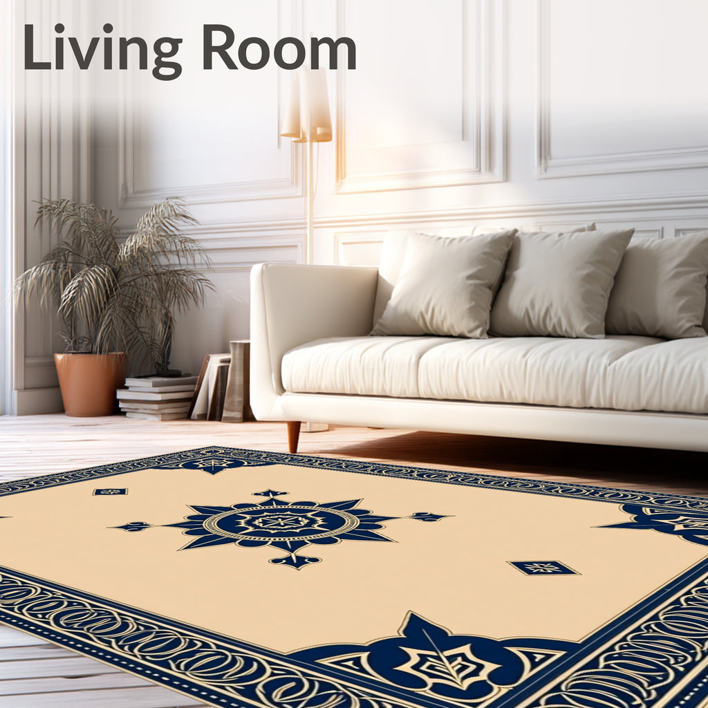 Elegant Navy Blue Medallion Border Rug